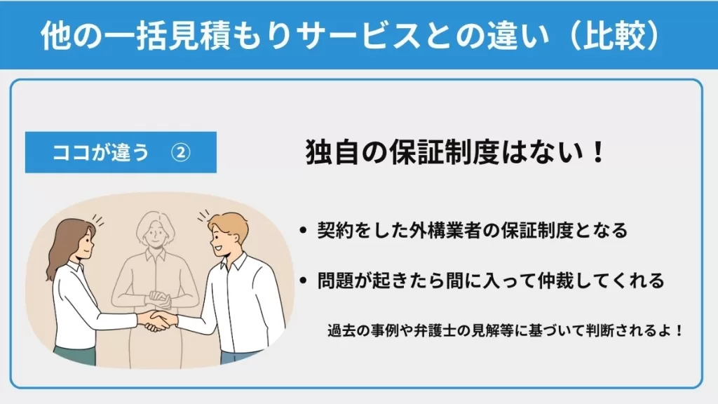 リショップナビエクステリアと他の外構一括見積もりとの違い②独自の保証制度はない