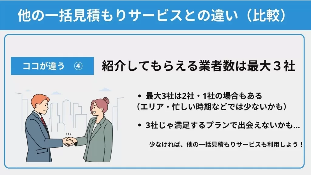 リショップナビエクステリアと他の外構一括見積もりとの違い④紹介してくれる外構業者は最大3社