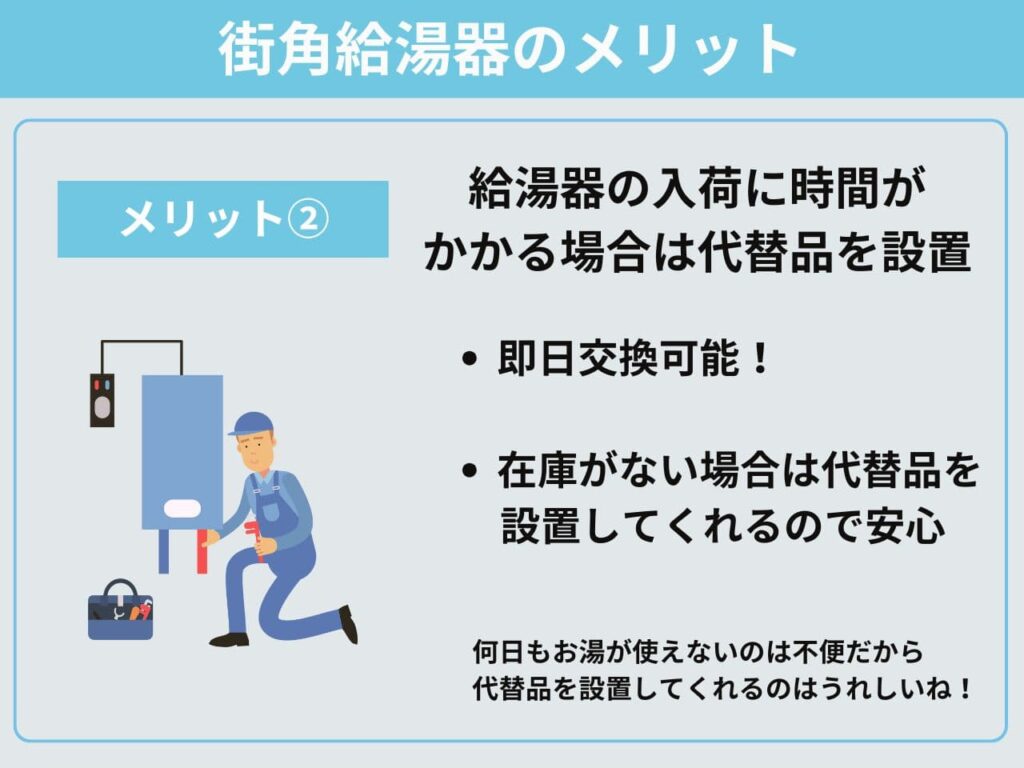 街角メリット②給湯器の入荷に時間がかかる場合は代替品を設置