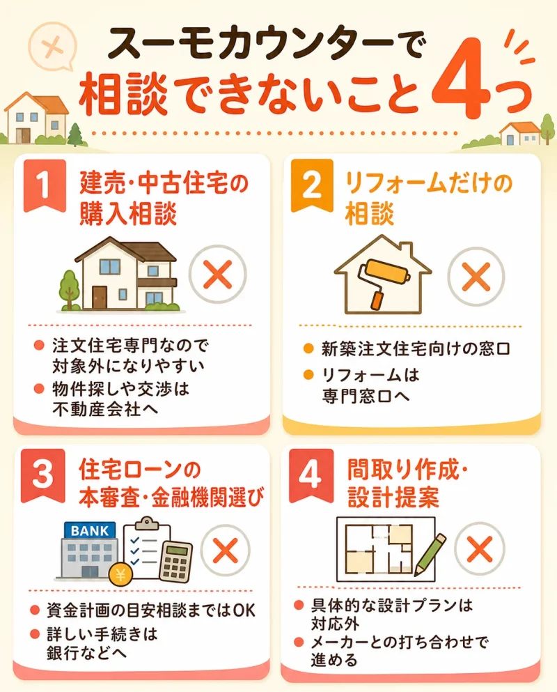 スーモカウンターで相談できないこと4つの図解
