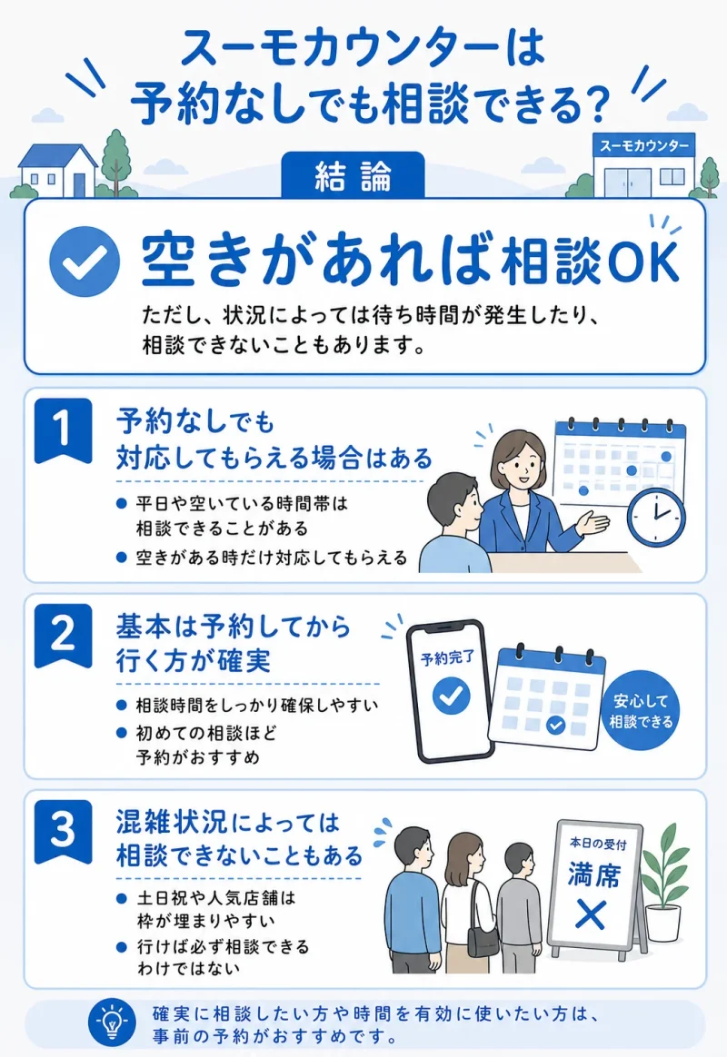スーモカウンターは予約なしでも相談できる?空きがあれば相談OK