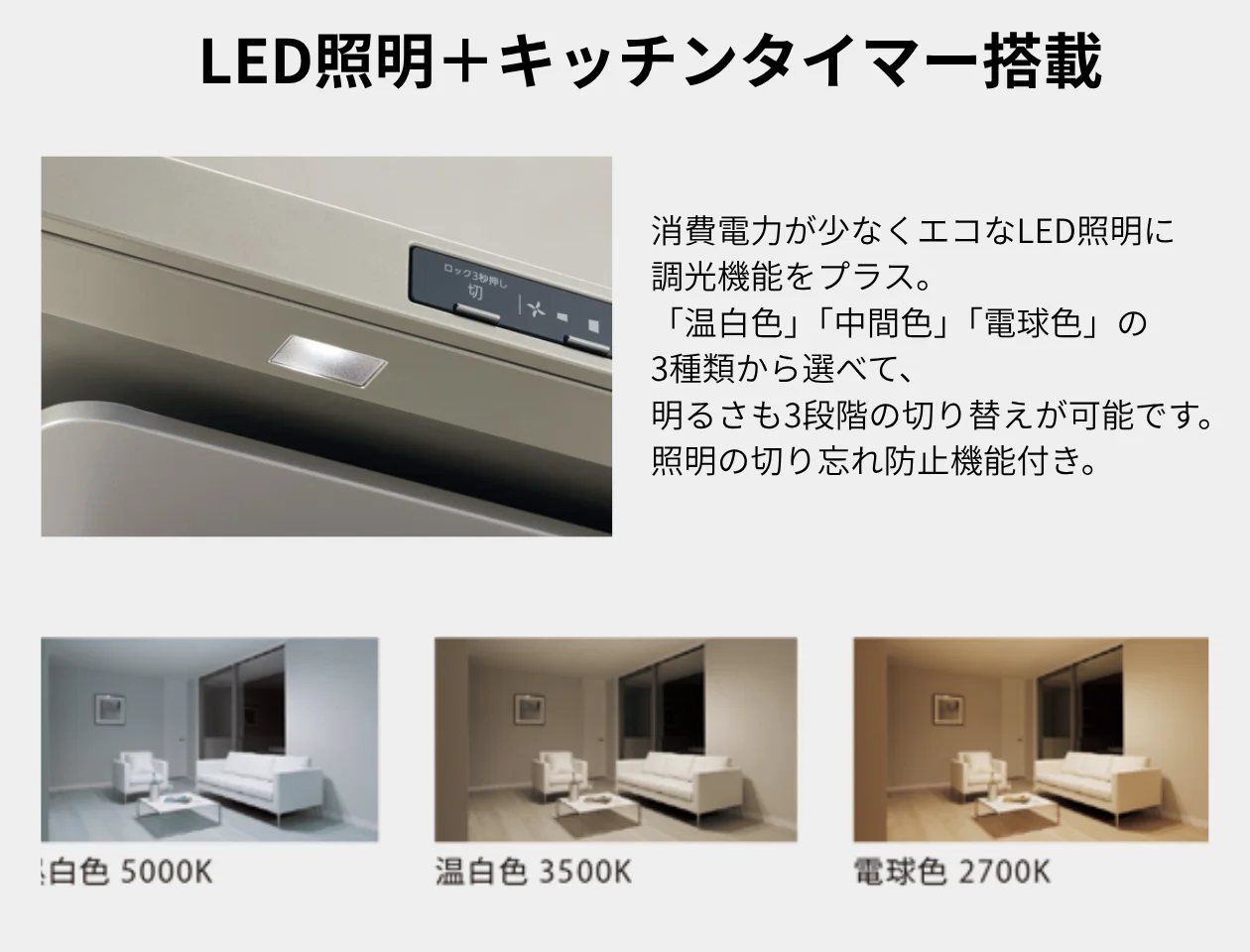 ノーリツ クララ LED照明+キッチンタイマー搭載 調色調光3種類対応