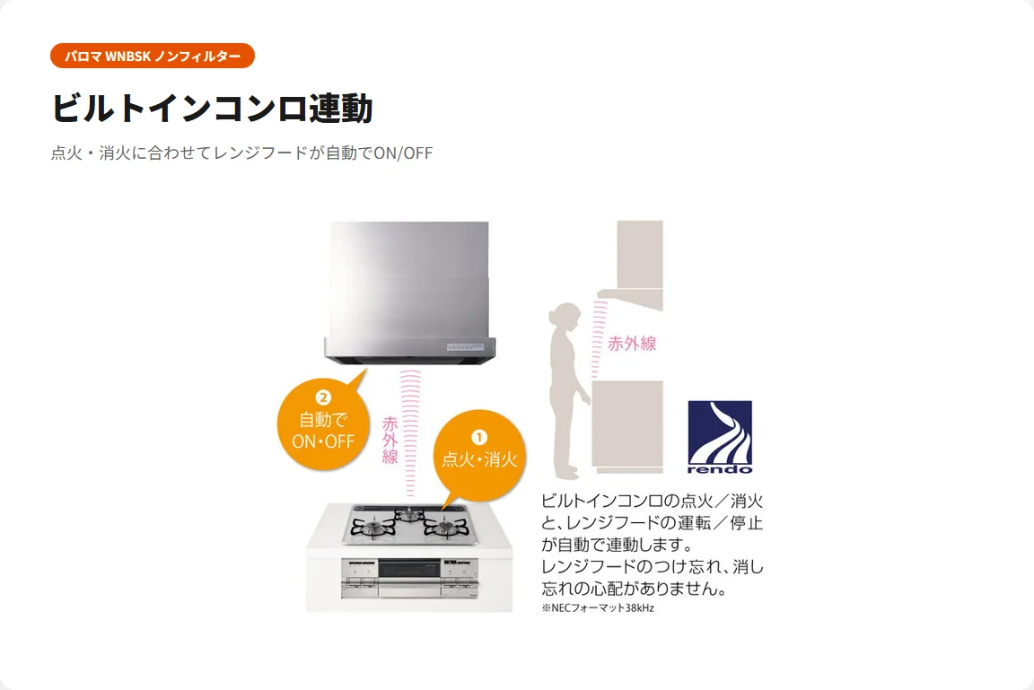 パロマ WNBSK ビルトインコンロ連動 図解