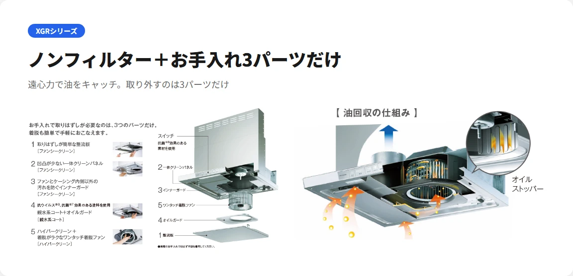 XGR ノンフィルター お手入れ3パーツ 遠心力オイル捕集